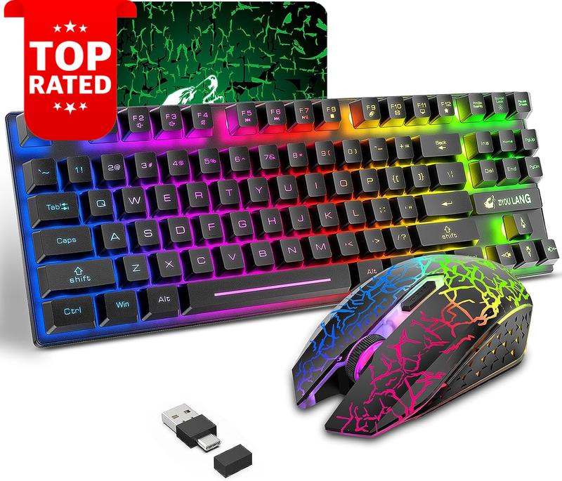 Wireless Gaming Keyboard Mouse RGB LED Backlight Rechargeable Ergonomic Waterpro
