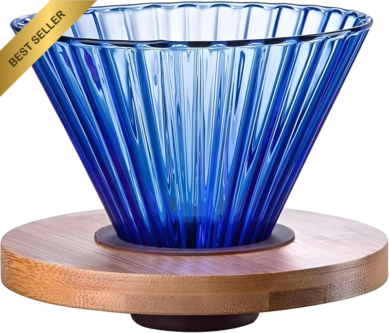 V60 Glass Coffee Dripper/Pour over Coffee,With Bamboo Wood Base Drip Coffee Make