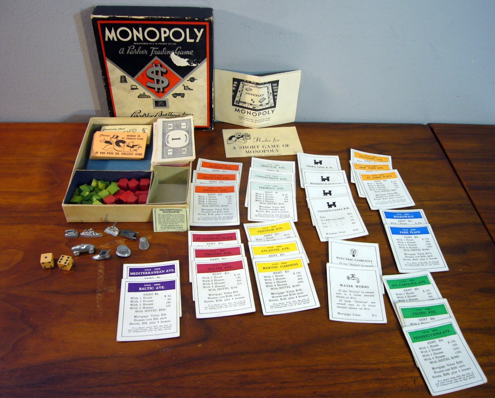 Vintage 1930s Monopoly Board Game Black Box Metal token