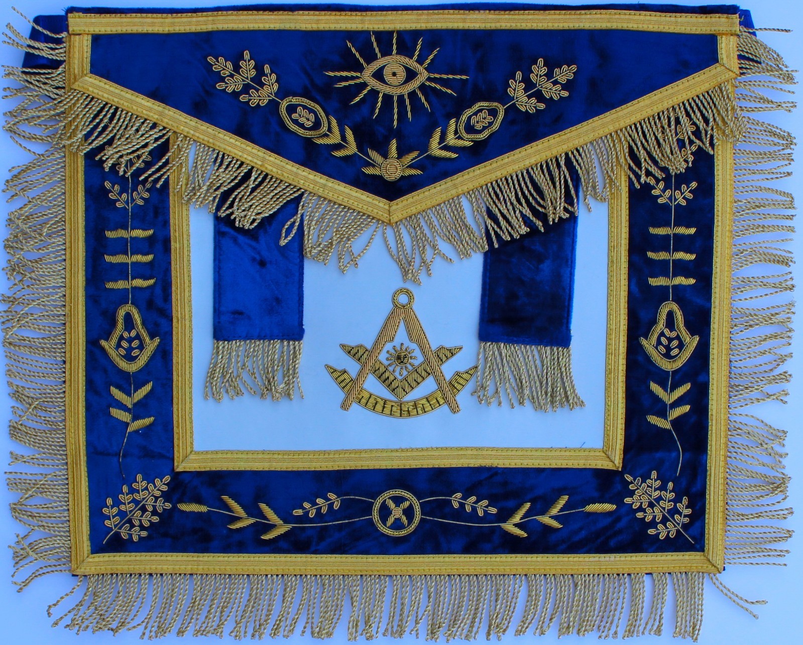 Masonic Past Master Blue APRON HAND EMBROIDERED BULLION VINE WORK