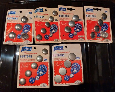 6 Cards of Prims Cover Your Own  Buttons Assorted Styles Vintage Sewing Notions