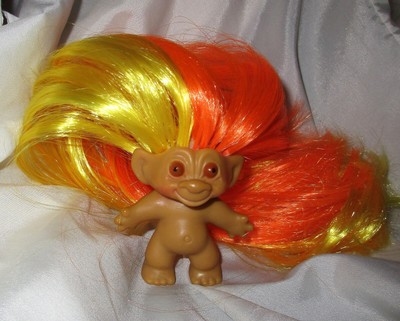 YELLOW-ORANGE ROOTIE Tab Troll 3 in ooak remake custom original molded eyes 60s