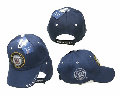 Blue United States US Navy Letters on Bill Emblem Embroidered Hat Cap Licensed