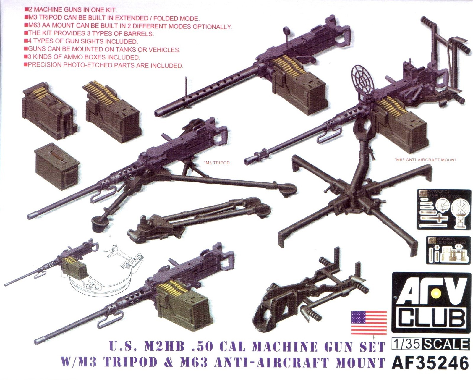 AFV Club 1/35 AF-35246 US M2HB .50 Cal Machine Gun w/M3