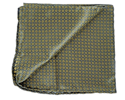 $80 New ITALO FERRETTI Green & Yellow Floral 100% Silk Pocket Square 13''