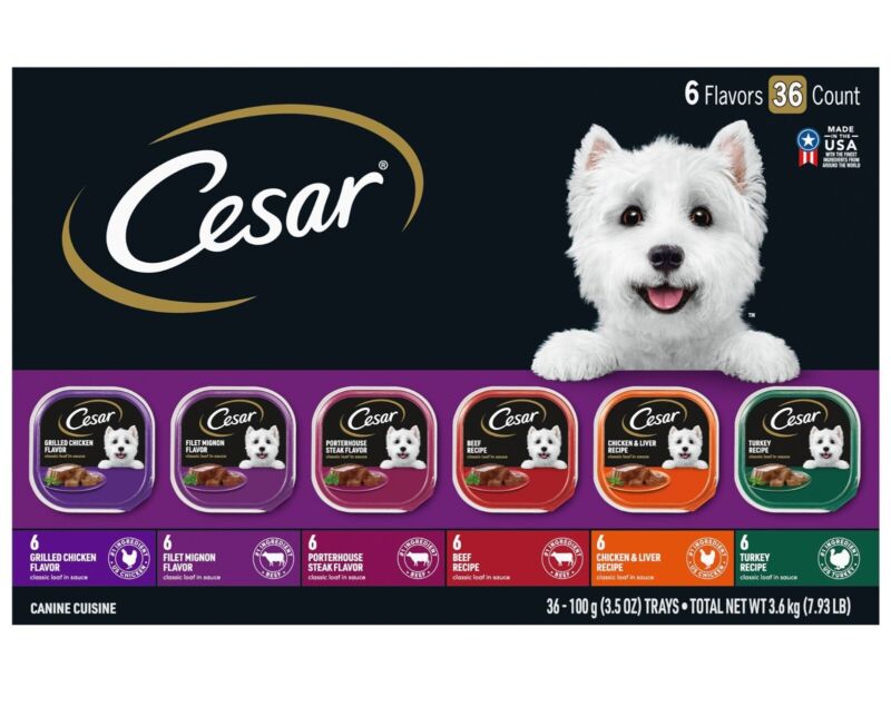 Cesar Classic Loaf in Sauce Variety Pack Wet Dog Food Trays 3.5 oz Case Of 36