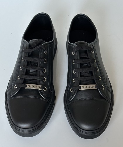 Pre-owned Gucci Men's Low-top Black Soft Leather Sneakers 10.5 Us ( 10) 423301 It In Silver