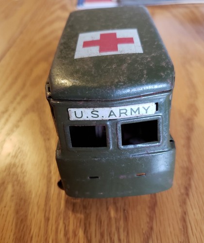 Vintage US Army Red Cross Tin Toy Ambulance Japan Rare Parts As Is