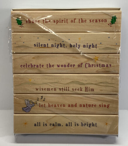 Hero Arts MESSAGES OF CHRISTMAS Wood Mount Rubber Stamp Set 6 Stamps Unused