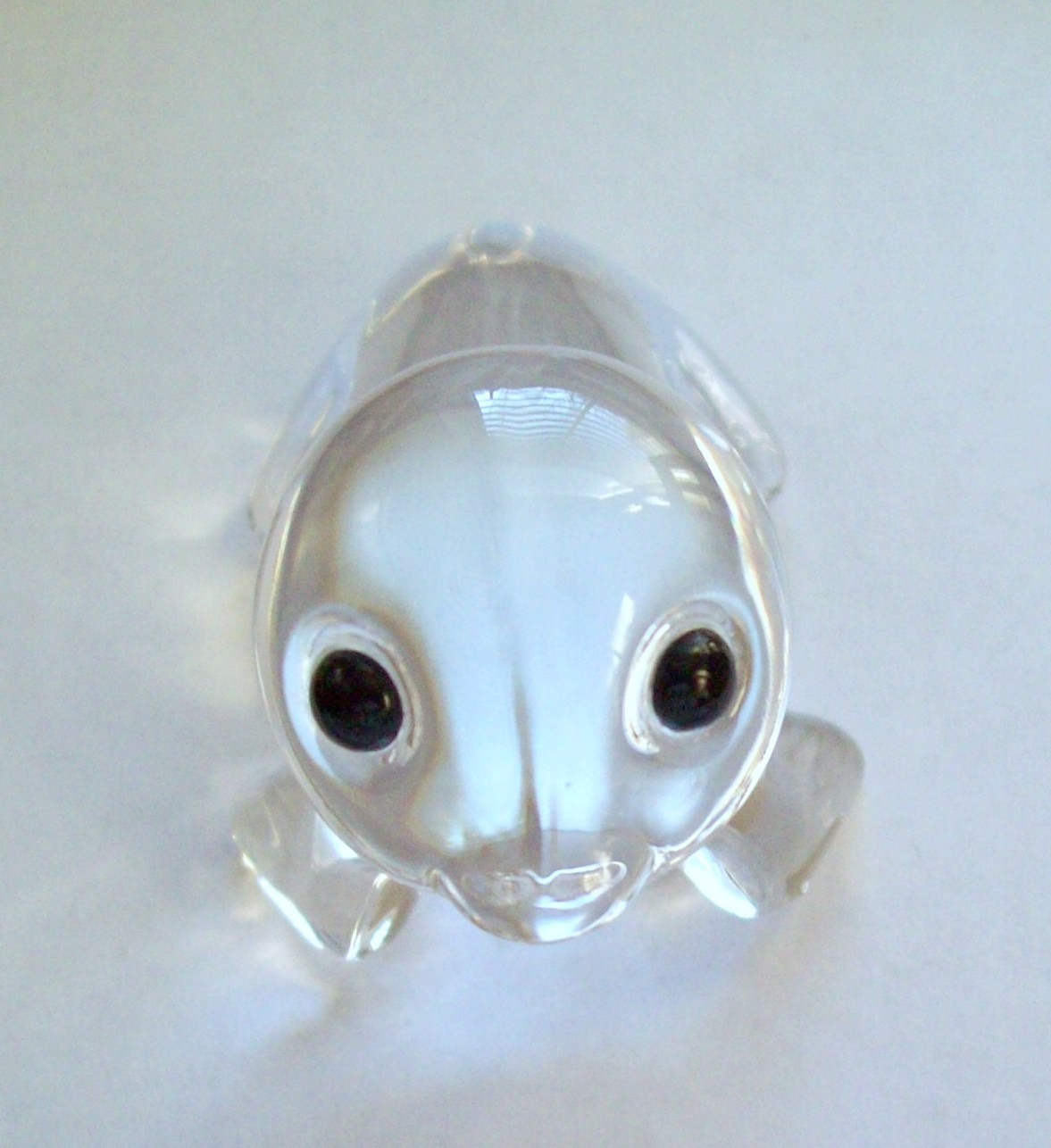 Lead Crystal Seal Paperweight Figurine with Big Black Eyes