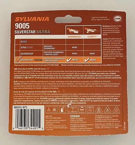 SYLVANIA 9005 SilverStar ULTRA High Performance Headlight Pair Set 2 Bulbs