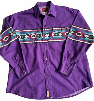 Vintage Men s Rustler By WRANGLER Western Shirt Aztec Navajo Weaving XL Purple
