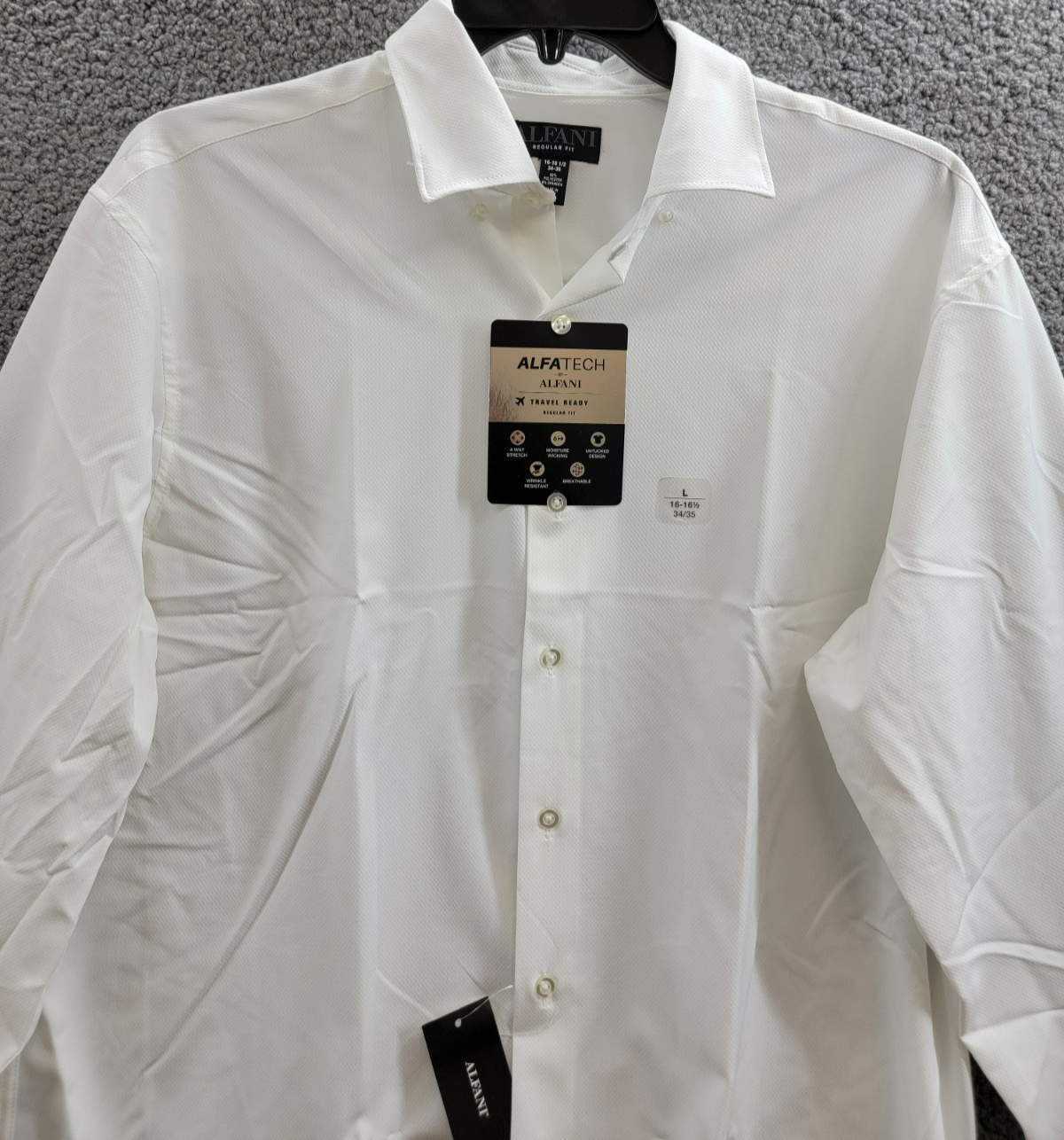 Alfani Regular Fit Travel Ready Solid Dress Shirt Men's 16-16.5 34-35 White L/S - Picture 3 of 19