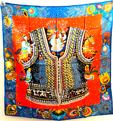 35''x35''Red Waistcoat Party Print Pure Mulberry Twill 14momme Silk Scarf 88x88cm