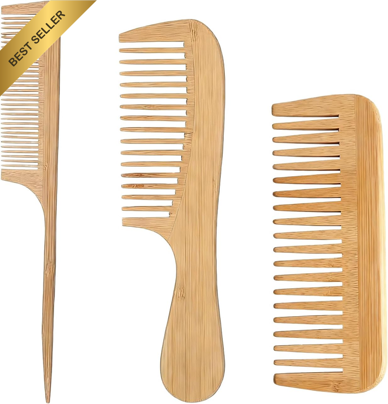 3Pcs Bamboo Combs Natural Wooden Comb Set/Natural Handmade Bamboo Anti-Static Co
