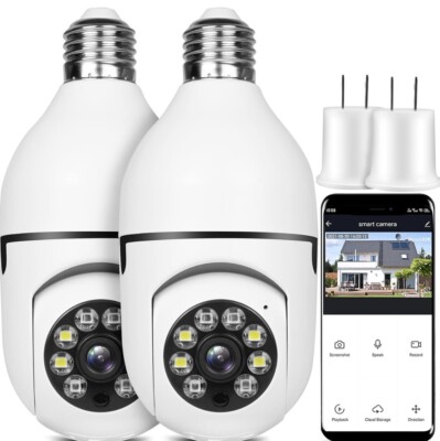 2Pcs Wireless Security 360° 1080P IP E27 Light Bulb Camera Wi-Fi IR Night Smart