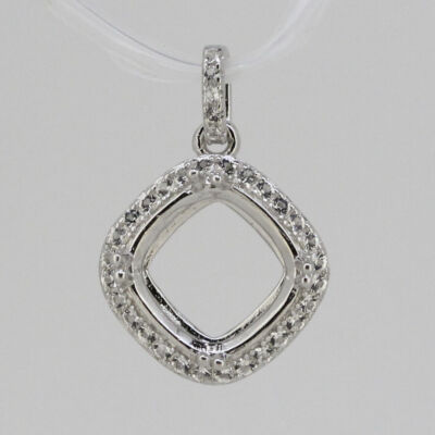 Sterling Silver Semi Mount Pendant Setting Cushion Cu 9x9mm W/ White Topaz L465P