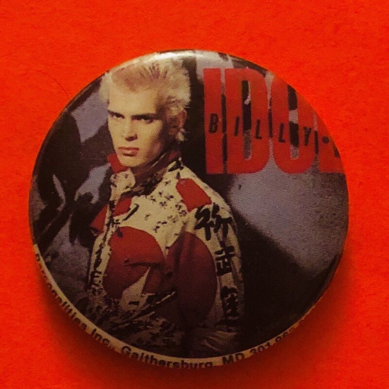 BILLY IDOL pin Vintage 80s Pinback Button Rock Singer Badge VTG Original 1980s