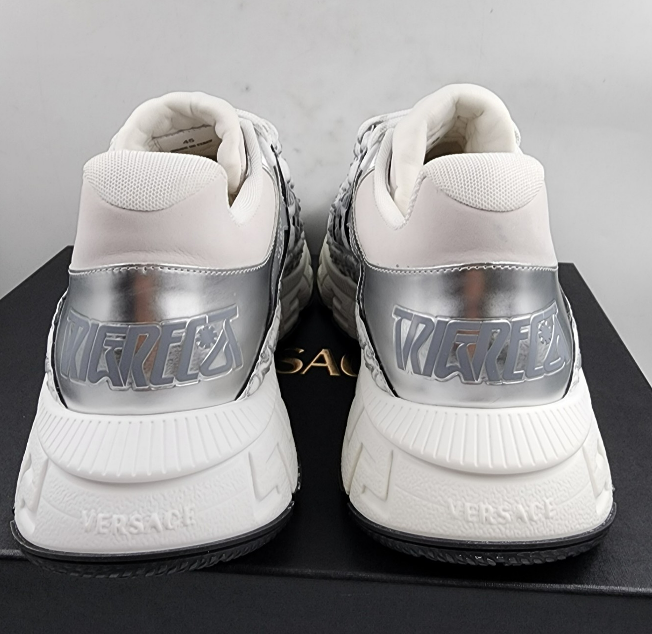 Versace Trigeca Low Top Sneakers Men's 45/12US White/Gray Mix Print Lace Up - Picture 4 of 22