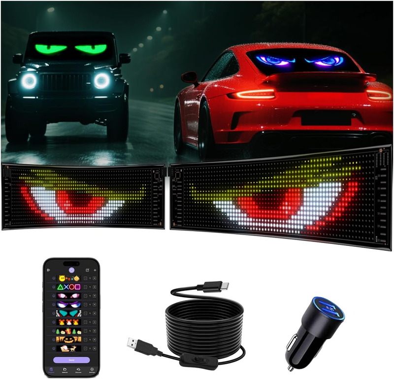 Multifunctional Bright 2PCS Devil Eyes for Cars Windshield - 15in x 4in [Upgrade