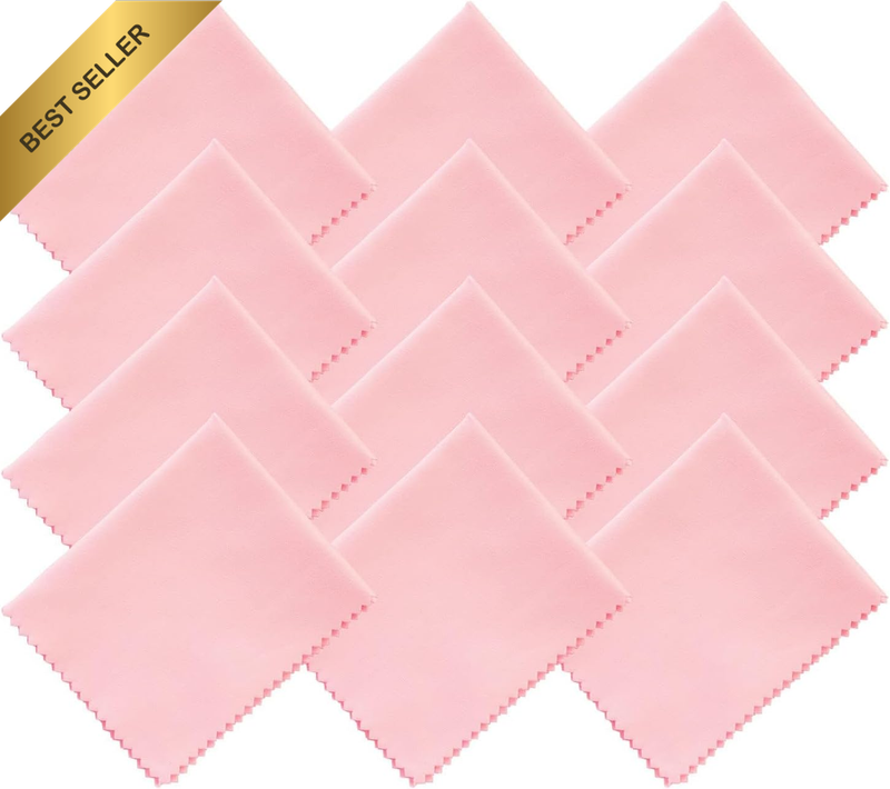 Microfiber Cleaning Cloths, 12 Pack, Pink, for Lenses, Cameras, Glasses, Screens