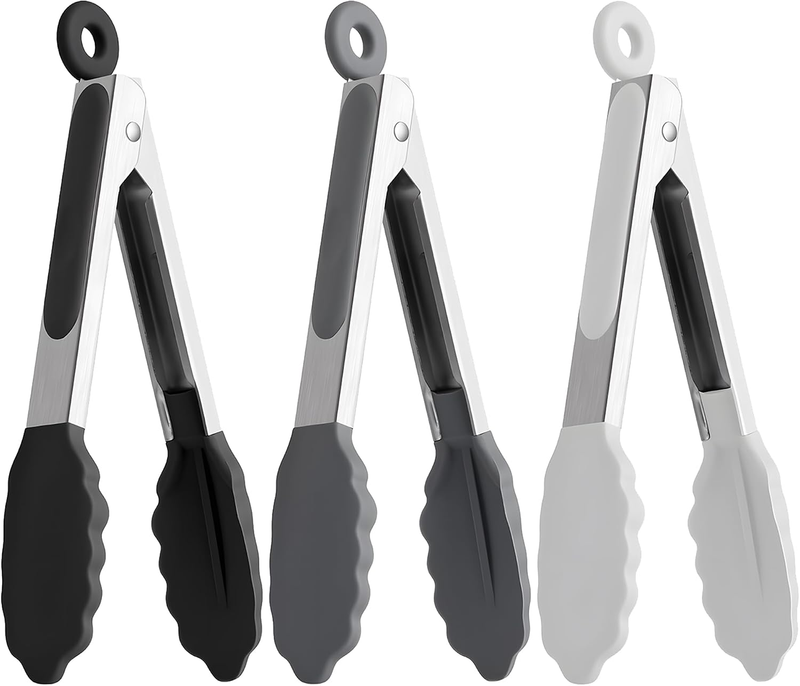 3-Pack 9-Inch Stainless Steel Cooking Tongs and Serving Tongs, Heat-Resistant Ki