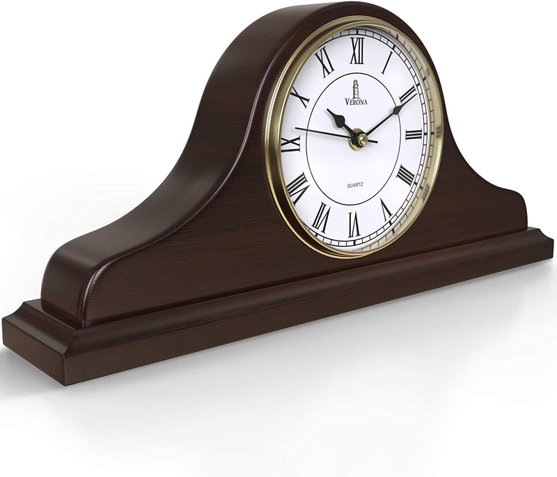 Mantel Clock Battery Operated - Wooden Mantle Clock for Livi
