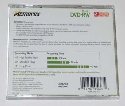 Lot Of 3 Memorex Mini DVD-R NEW For Camcorder Or PC