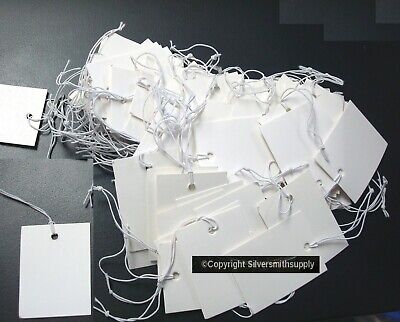 500 White paper jewelry price tags write on label string attch 7//8/" x 1//2/" pt008