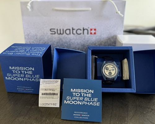 Pre-owned Swatch Omega X  Mission To The Moon Super Blue Moon Watch Moonphase Phase