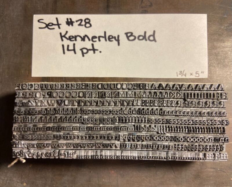 Set #28: 14 Pt Kennerley Bold (269J) Type - One set 440+ letters/numbers/symbols