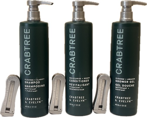 Crabtree & Evelyn Moisturize X1 Shampoo,X1 Conditioner X1 Shower Gel& 3 Brackets