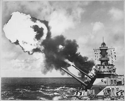 WWII 16 in Guns of USS IOWA Firing During Battle Drill Digitally Enhanced Photo