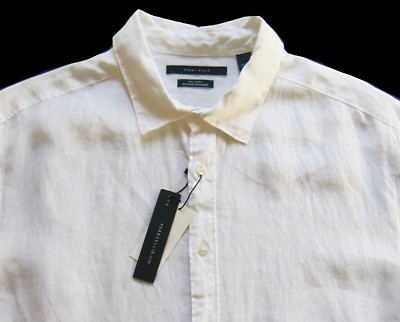 Men's PERRY ELLIS White 100% Linen Shirt 2XB 2X 2XL BIG NWT NEW WOW!