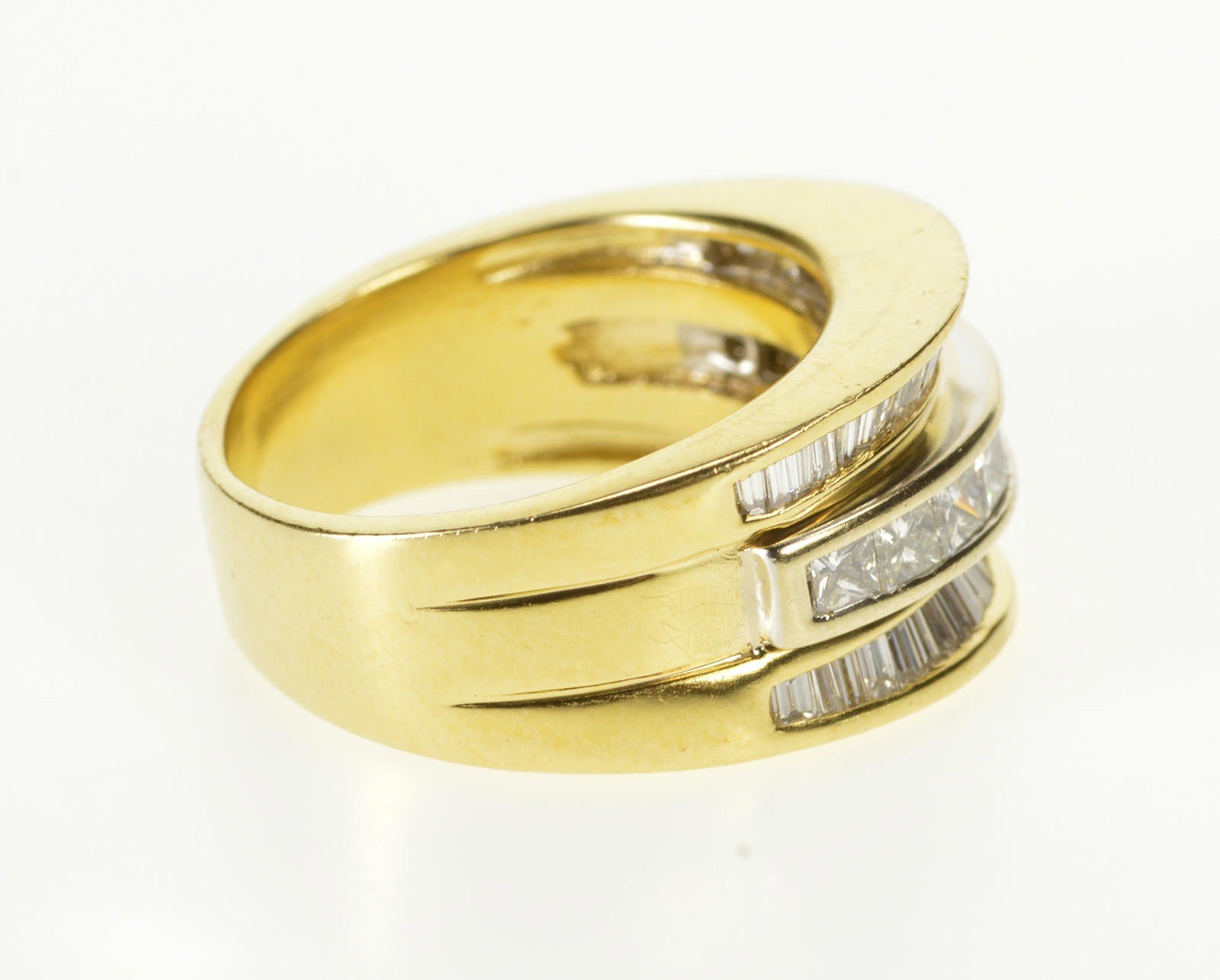 18K 3.52 Ctw Tiered Baguette Round Diamond Band Ring Size 7.25 Yellow Gold *65