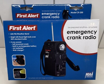 FIRST ALERT EMERGENCY CR200 CRANK RADIO AM FM WEATHER BAND LED LIGHT 4 WAY POWER