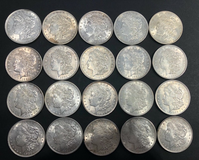 Lot of 20 units of 1921 Uncirculated Silver Morgan Dollar