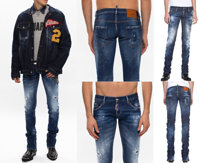 DSQUARED2 Jeans Sharpei Distressed Painted Denim 5 Pocket Pants Trousers 54