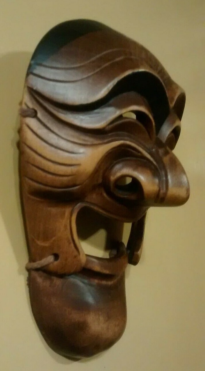 Vintage Hand Carved Korean Wooden Mask 10 -1/2