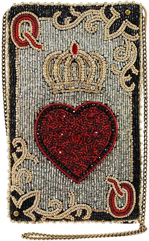Queen of Hearts Beaded Crossbody Cell Phone Bag – Novelty Clutch with Removable Chain Strap for Travel, Weddings, Parties – Multicolor
