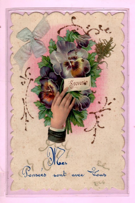 Cpa Fantaisie. Ajoutie: Envoi De Fleurs, Souvenir.Enjolivures. Bordure OuvragÃ©E 