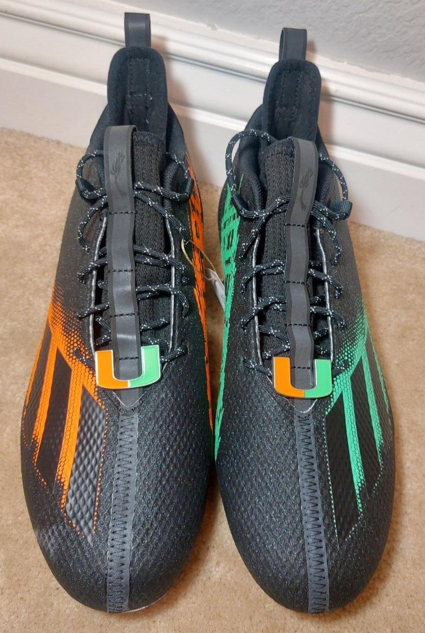 ADIDAS ADIZERO NCAA MIAMI HURRICANES FOOTBALL CLEATS, US MENS 12.5, HQ6424, NEW