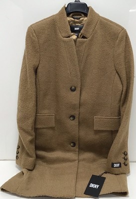 DKNY Coat Women s Wool Notched Lapel Fully Lined Dress Coat Camel Sz. Large