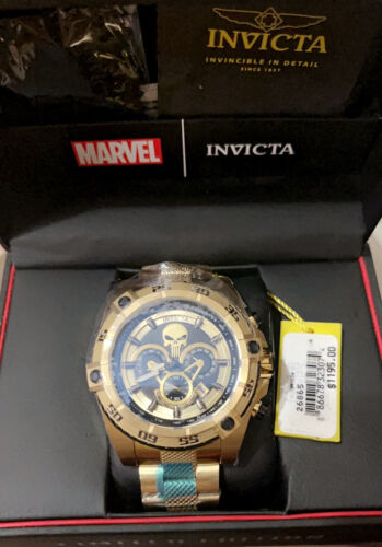 Invicta Marvel Punisher Mens 52mm Limited Edition Gold Invicta Marvel Punisher Mens 52mm Limited Edition Gold