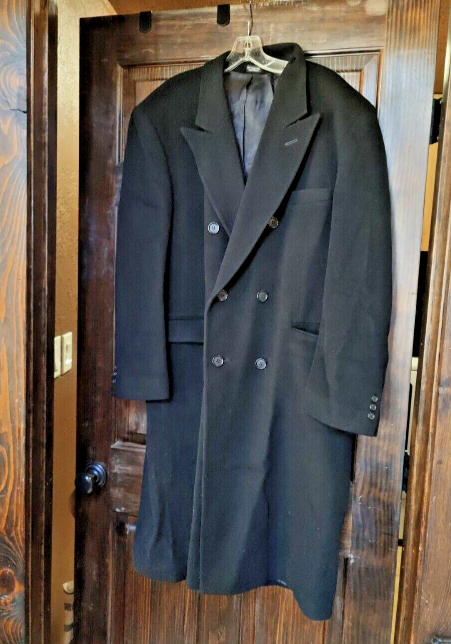 JOHN ASHFORD Black Double Breasted Long Wool Coat Overcoat