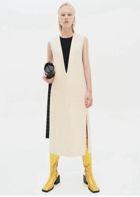 $2400 NWT 2023 JIL SANDER Fine Viscose maxi vest dress cream minimalist 38 8 M