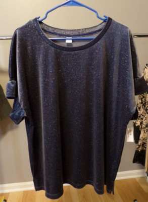 NWT Old Navy XL 18 Navy Blue Velour *SPARKLE* Short Ruffle Sleeve Top Side Slits