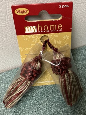 2 Wrights 2008 Miniature Luxury Curtain Tieback Tassels Dollhouse Burgundy Beige