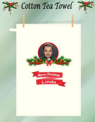 PERSONALISED CHRISTMAS HOLLYWOOD ACTOR TEA TOWEL 100% COTTON SECRET SANTA GIFT