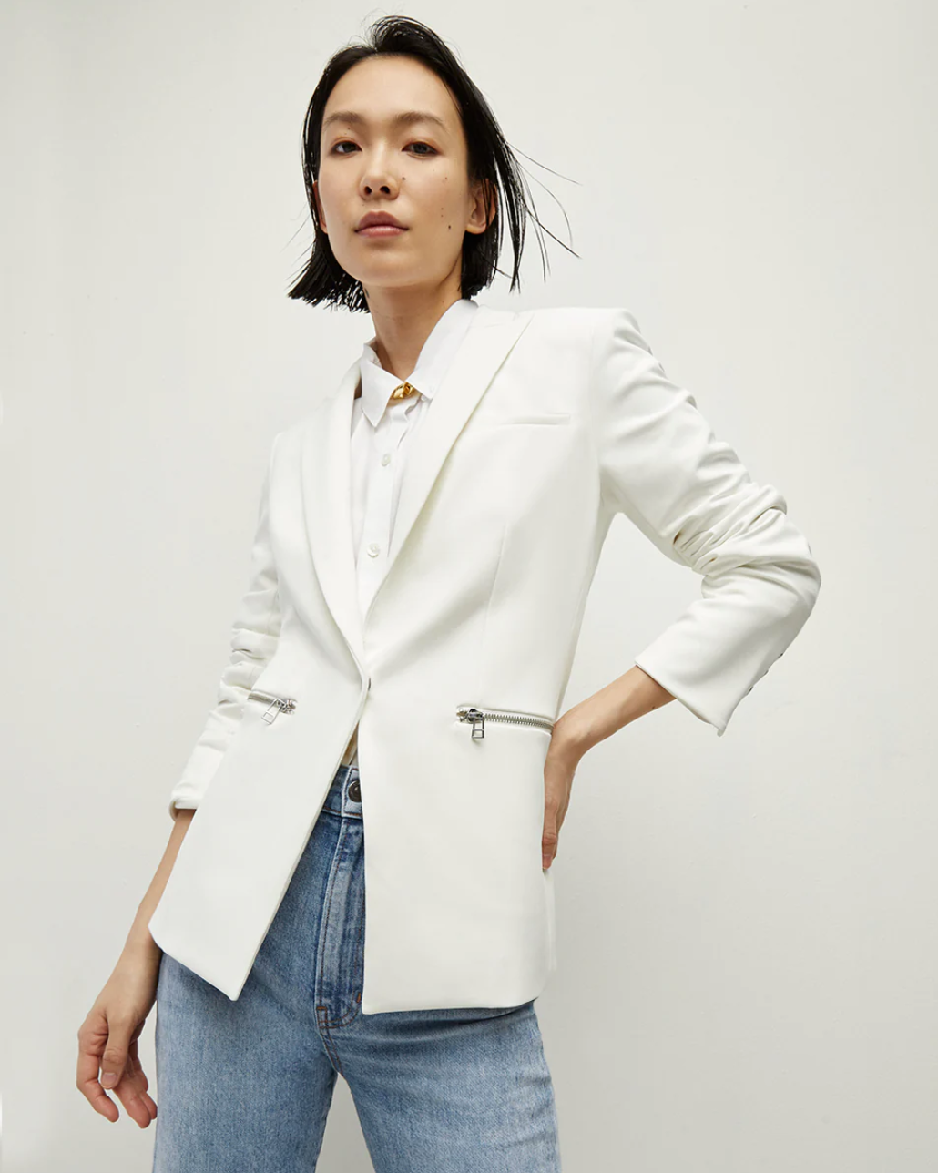 Pre-owned Veronica Beard $645  Iconic Scuba Jacket In Warm White